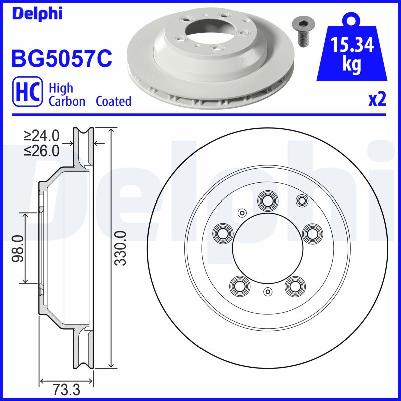 DELPHI Bremseskive bg5057c 330mm 26mm for PORSCHE