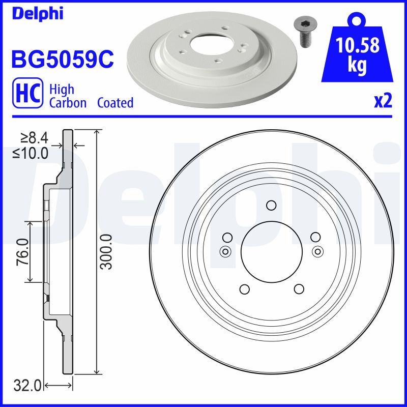 DELPHI Bremseskive bg5059c 300mm 10mm for KIA