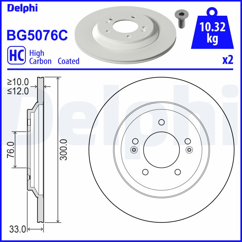 DELPHI Bremseskive bg5076c 300mm 12mm for HYUNDAI