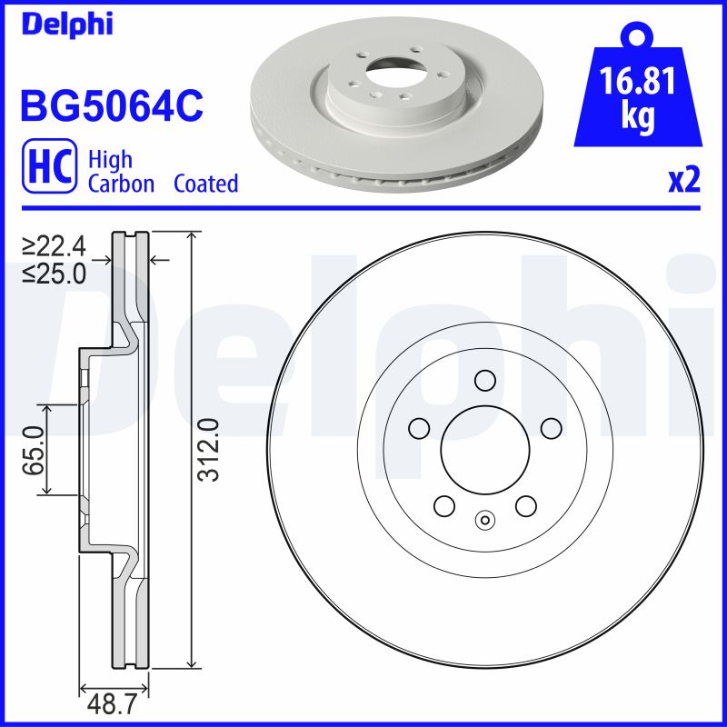 DELPHI Bremseskive bg5064c 312mm 25mm for VW