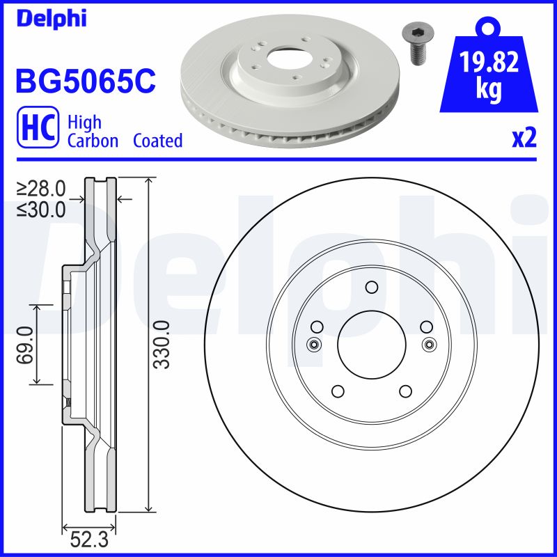 DELPHI Bremseskive bg5065c 330mm 30mm for HYUNDAI