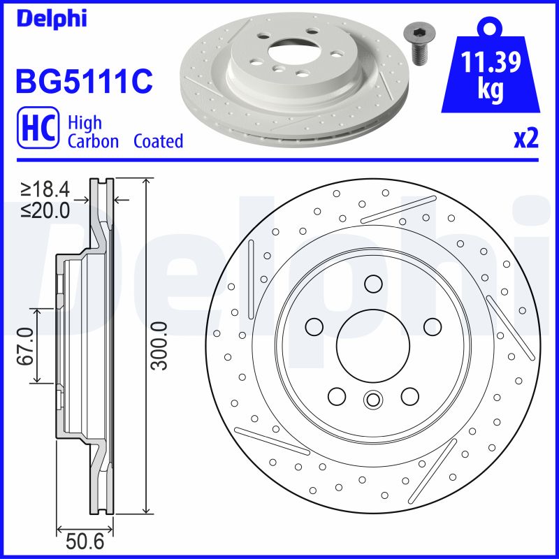 DELPHI Bremseskive bg5111c lukket/perforeret 300mm 20mm for MINI