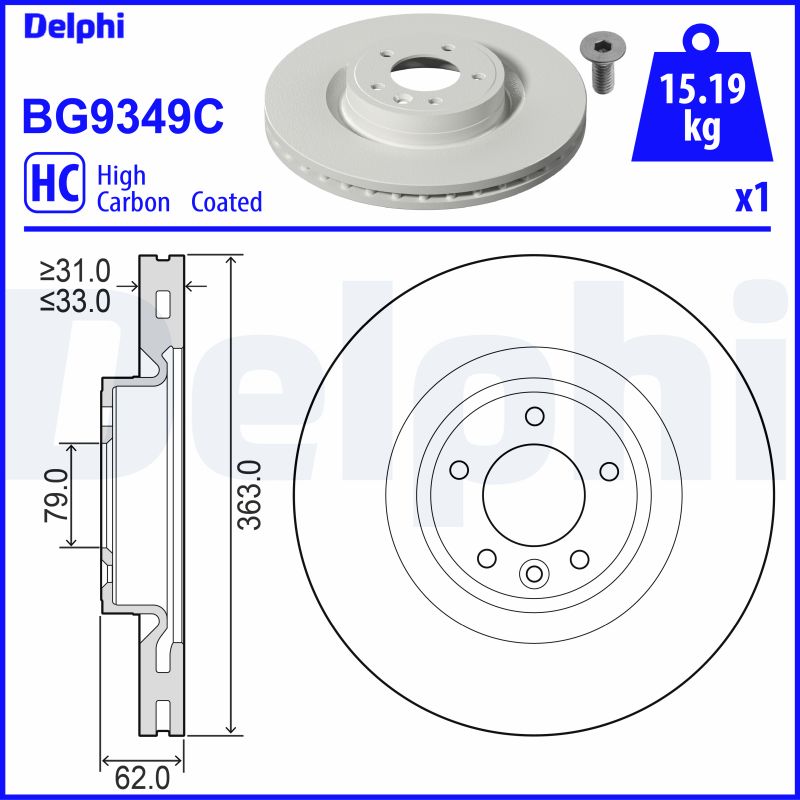 DELPHI Bremseskive bg9349c 363mm 33mm for LAND ROVER