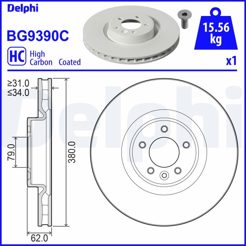DELPHI Bremseskive bg9390c 380mm 34mm for LAND ROVER