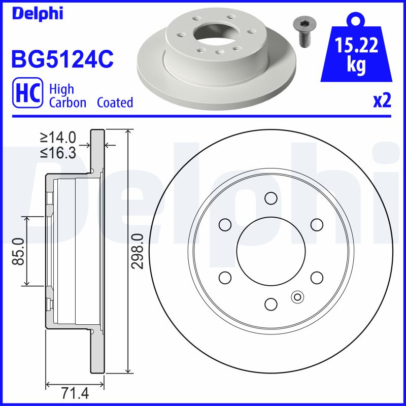 DELPHI Bremseskive bg5124c 298mm 16,3mm for MERCEDES-BENZ