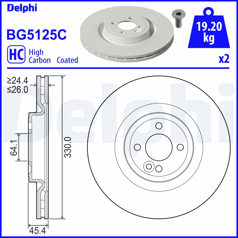 DELPHI Bremseskive bg5125c 330mm 26mm for MINI
