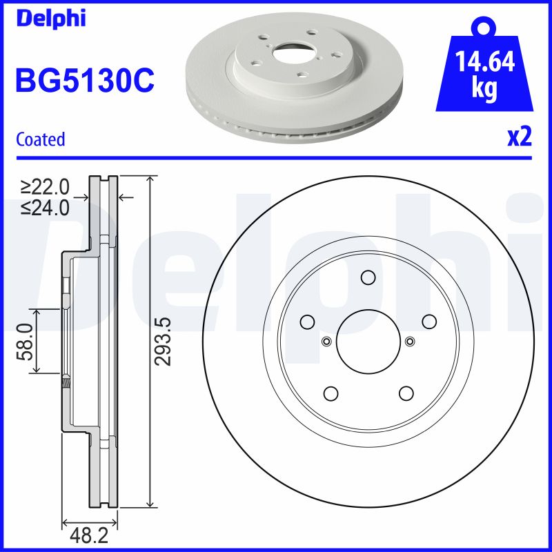 DELPHI Bremseskive bg5130c 294mm 24mm for SUBARU