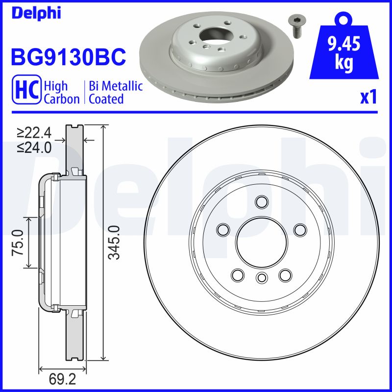 DELPHI Bremseskive bg9130bc Todelt bremseskive 345mm 24mm for BMW
