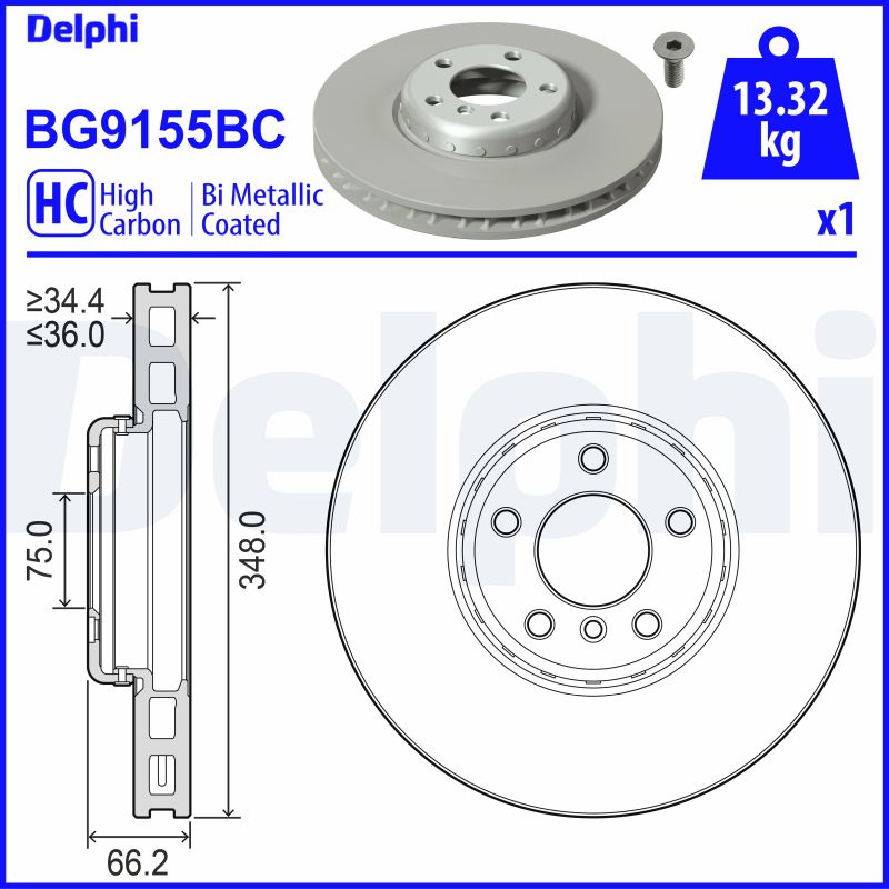 DELPHI Bremseskive bg9155bc Todelt bremseskive 348mm 36mm for BMW