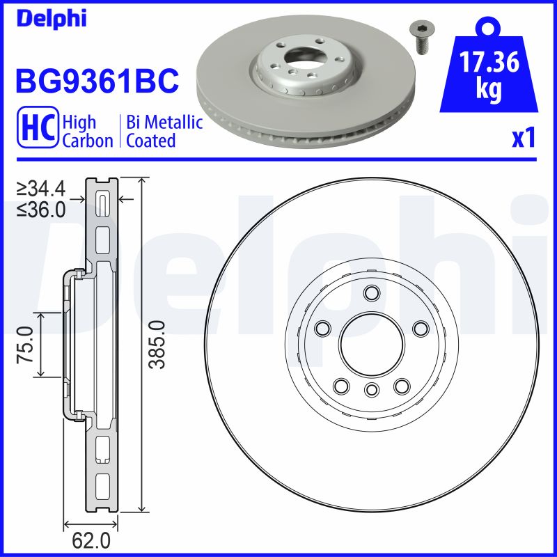 DELPHI Bremseskive bg9361bc Todelt bremseskive 385mm 36mm for BMW