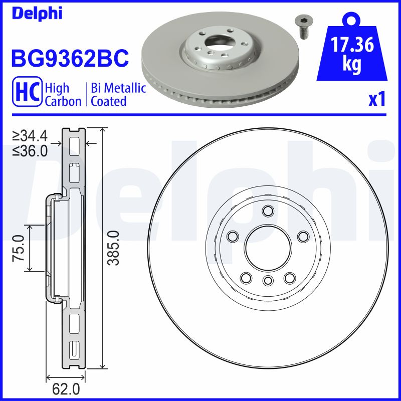 DELPHI Bremseskive bg9362bc Todelt bremseskive 385mm 36mm for BMW