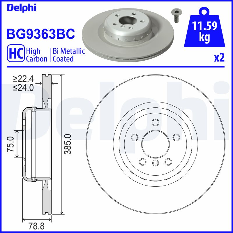 DELPHI Bremseskive bg9363bc Todelt bremseskive 385mm 24mm for BMW