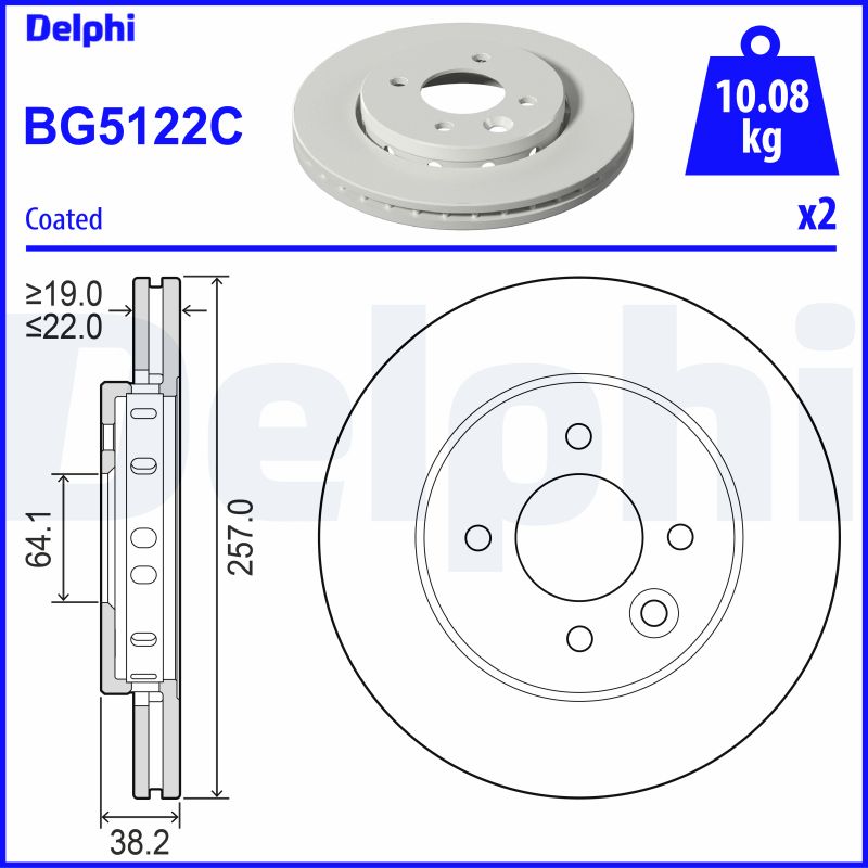 DELPHI Bremseskive bg5122c 257mm 22mm for MG (SAIC)