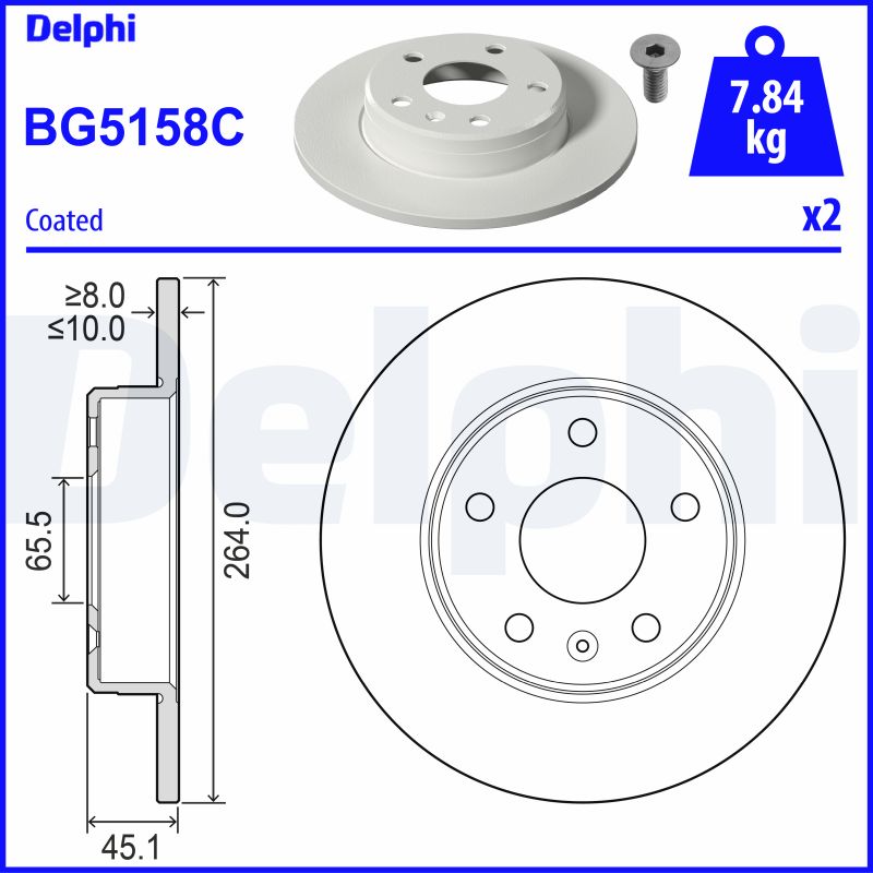 DELPHI Bremseskive bg5158c 264mm 10mm for OPEL VAUXHALL