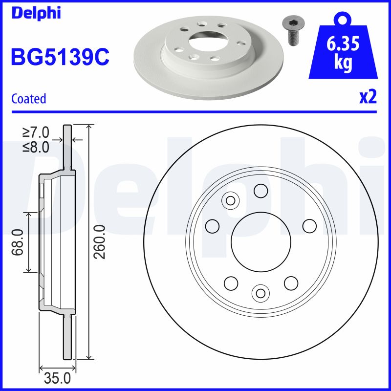 DELPHI Bremseskive bg5139c 260mm 8mm for RENAULT