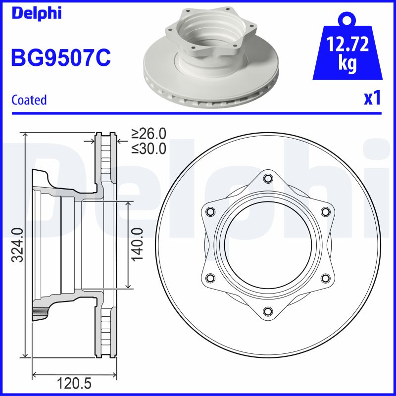 DELPHI Bremseskive bg9507c 324mm 30mm for MERCEDES-BENZ