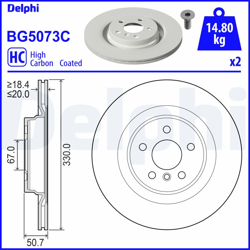 DELPHI Bremseskive bg5073c 330mm 20mm for MINI BMW