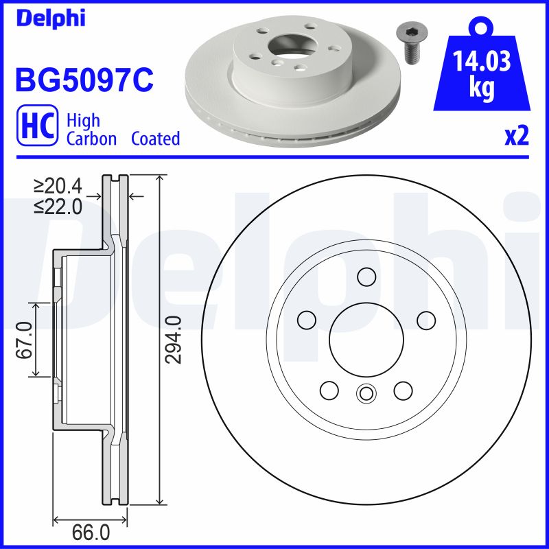 DELPHI Bremseskive bg5097c 294mm 22mm for BMW