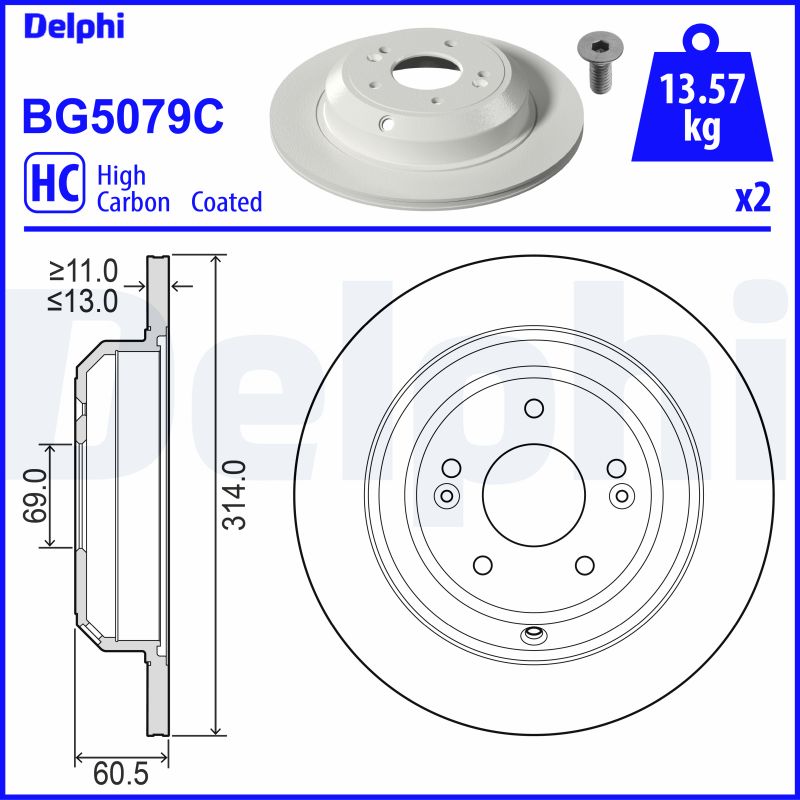 DELPHI Bremseskive bg5079c 314mm 13mm for GENESIS