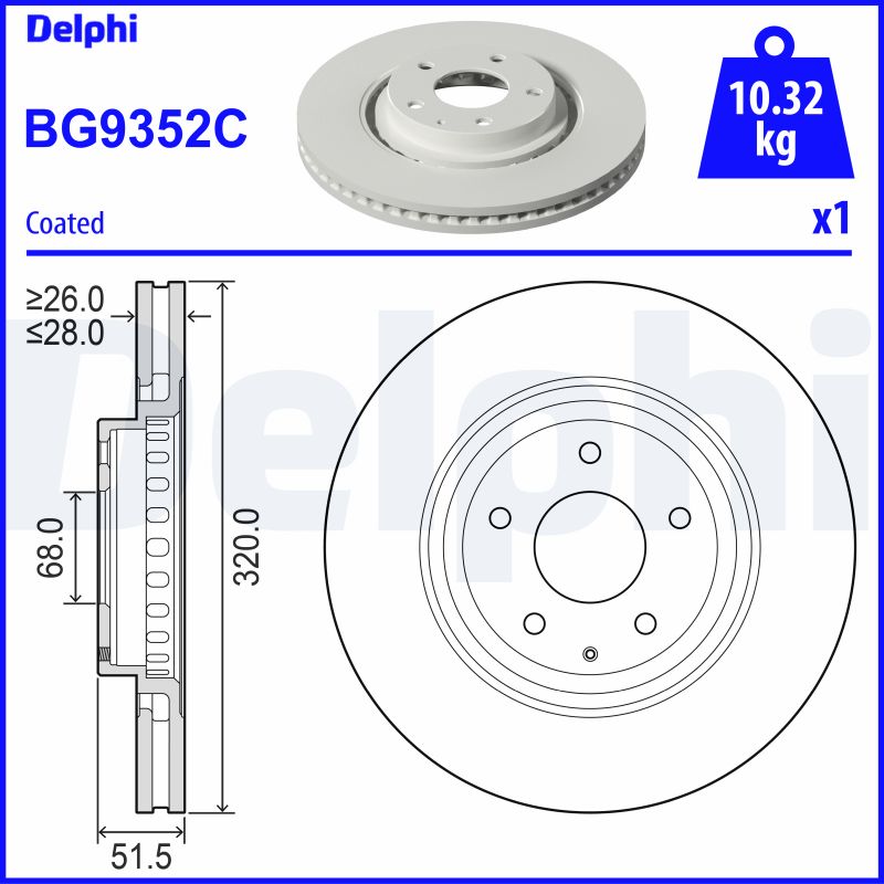 DELPHI Bremseskive bg9352c 320mm 28mm for MAZDA