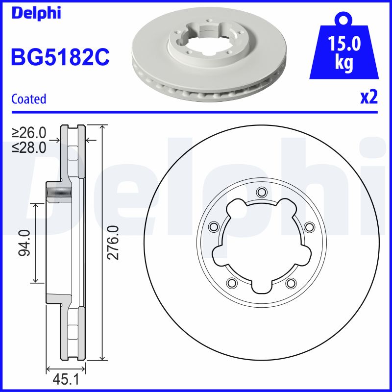 DELPHI Bremseskive bg5182c 276mm 28mm for NISSAN RENAULT TRUCKS