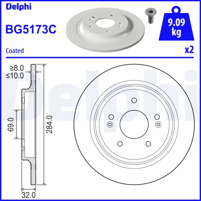 DELPHI Bremseskive bg5173c 284mm 10mm for KIA