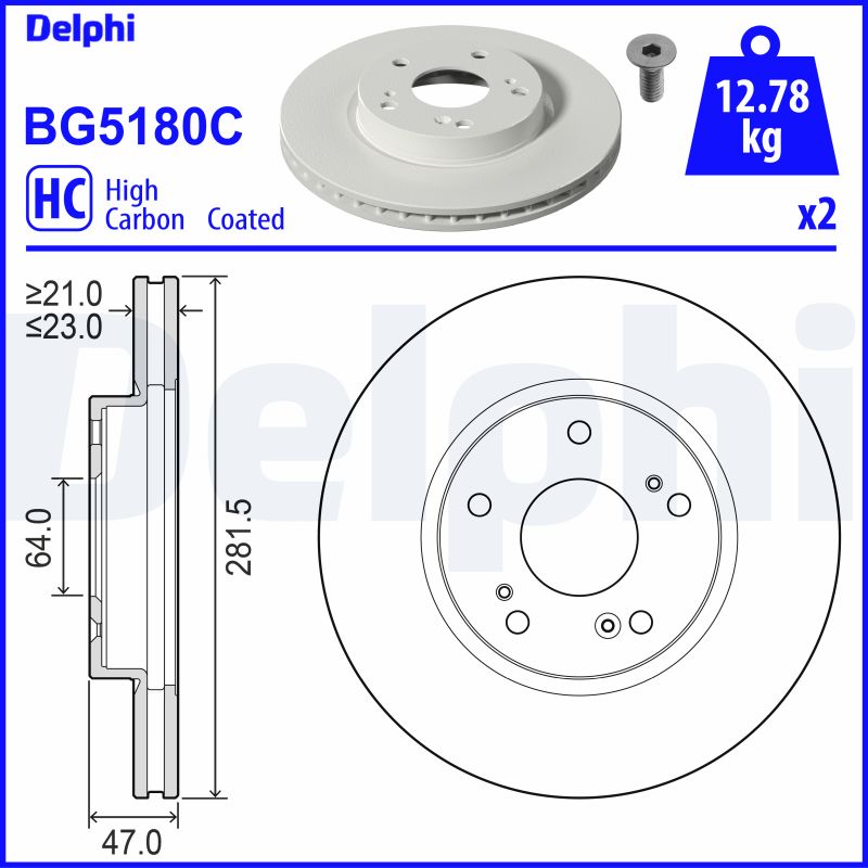 DELPHI Bremseskive bg5180c 282mm 23mm for HONDA