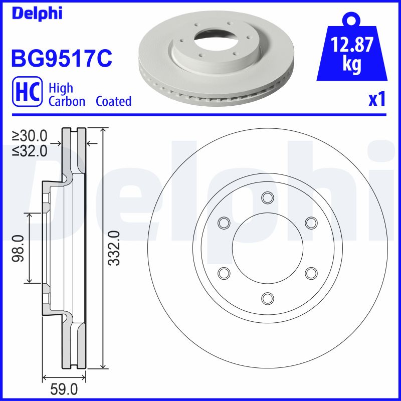 DELPHI Bremseskive bg9517c 332mm 32mm for FORD USA
