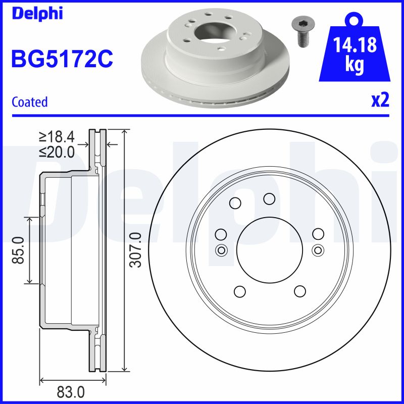 DELPHI Bremseskive bg5172c 307mm 20mm for SSANGYONG