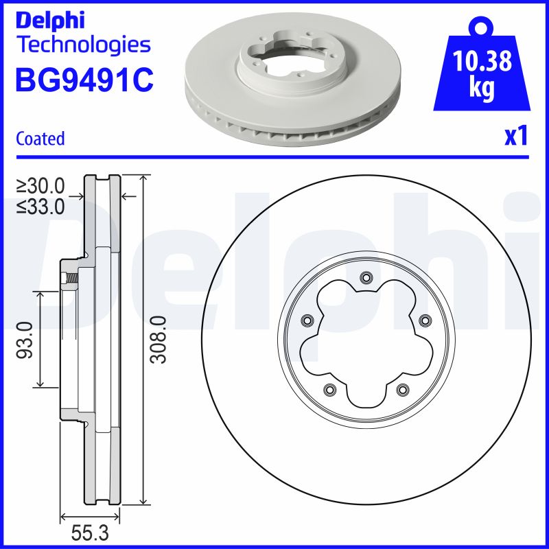 DELPHI Bremseskive bg9491c 308mm 33mm for FORD