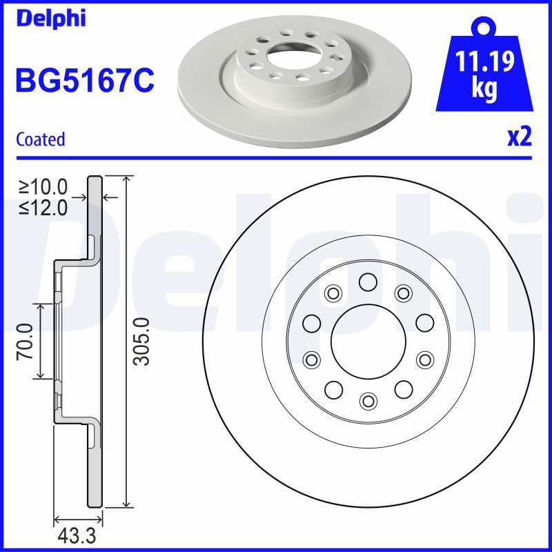 DELPHI Bremseskive bg5167c 305mm 12mm for ALFA ROMEO JEEP