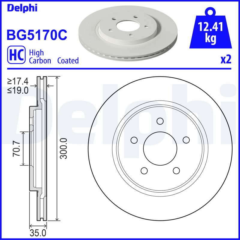 DELPHI Bremseskive BG5170C 300mm 19mm for FORD ASIA & OCEANIA
