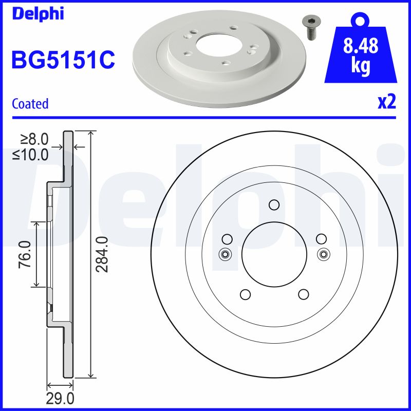 DELPHI Bremseskive bg5151c 284mm 10mm for KIA