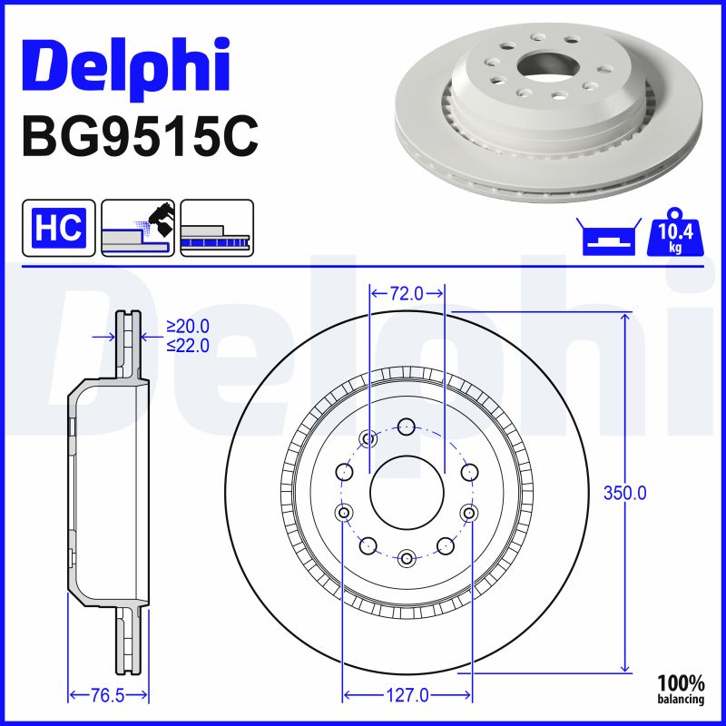 DELPHI Bremseskive bg9515c 350mm 22mm for JEEP