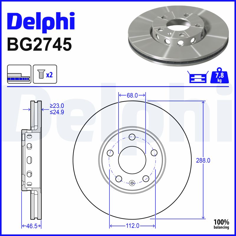 DELPHI Bremseskive bg2745 288mm 25mm for VW AUDI VW (SVW)