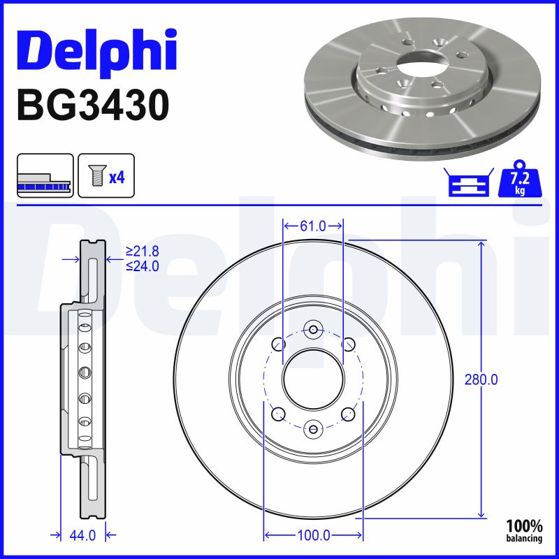 DELPHI Bremseskive bg3430 280mm 24mm for RENAULT DACIA