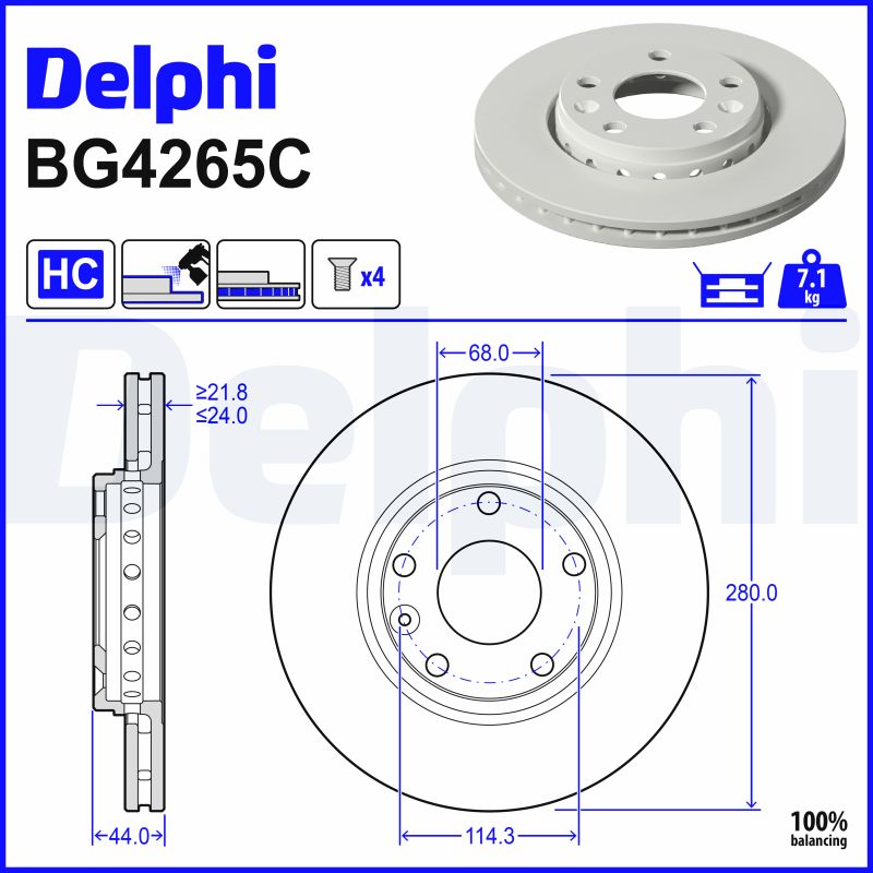 DELPHI Bremseskive bg4265c 280mm 24mm for MERCEDES-BENZ BEIJING BENZ (BBDC) MITSUBISHI NISSAN RENAULT DACIA