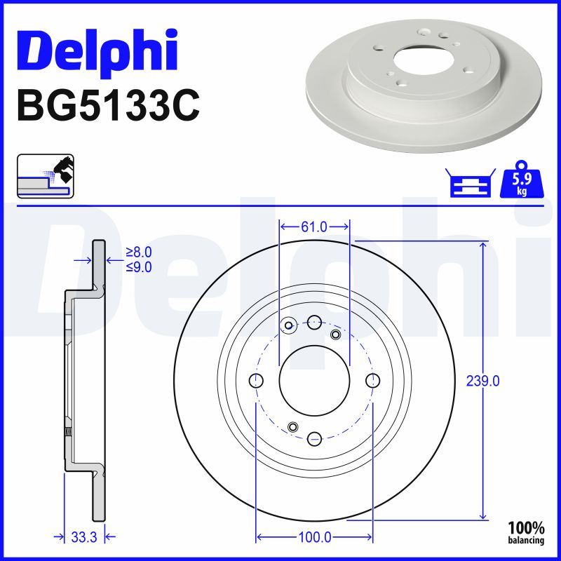 DELPHI Bremseskive bg5133c 239mm 9mm for HONDA