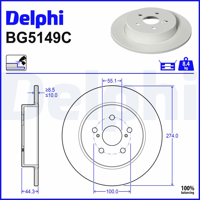 DELPHI Bremseskive bg5149c 274mm 10mm for MAZDA TOYOTA