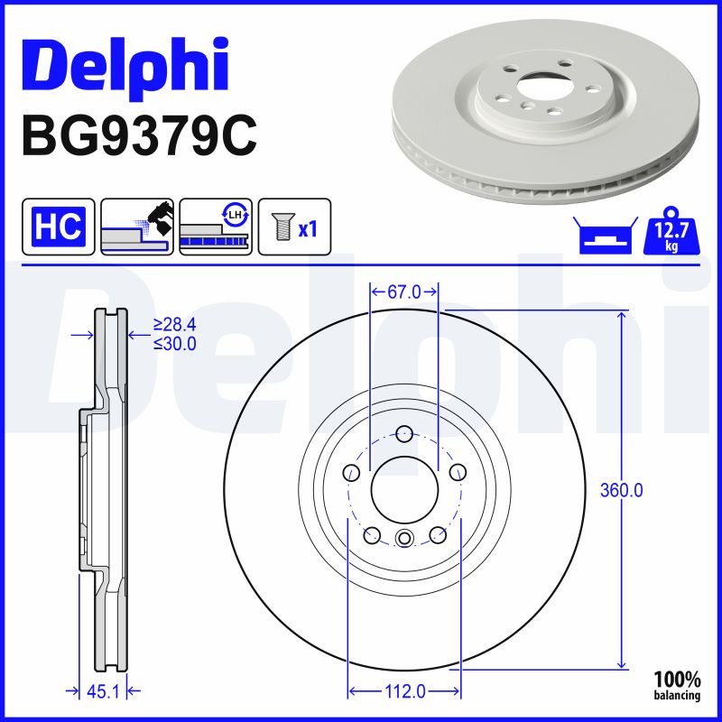 DELPHI Bremseskive bg9379c 360mm 30mm for MINI