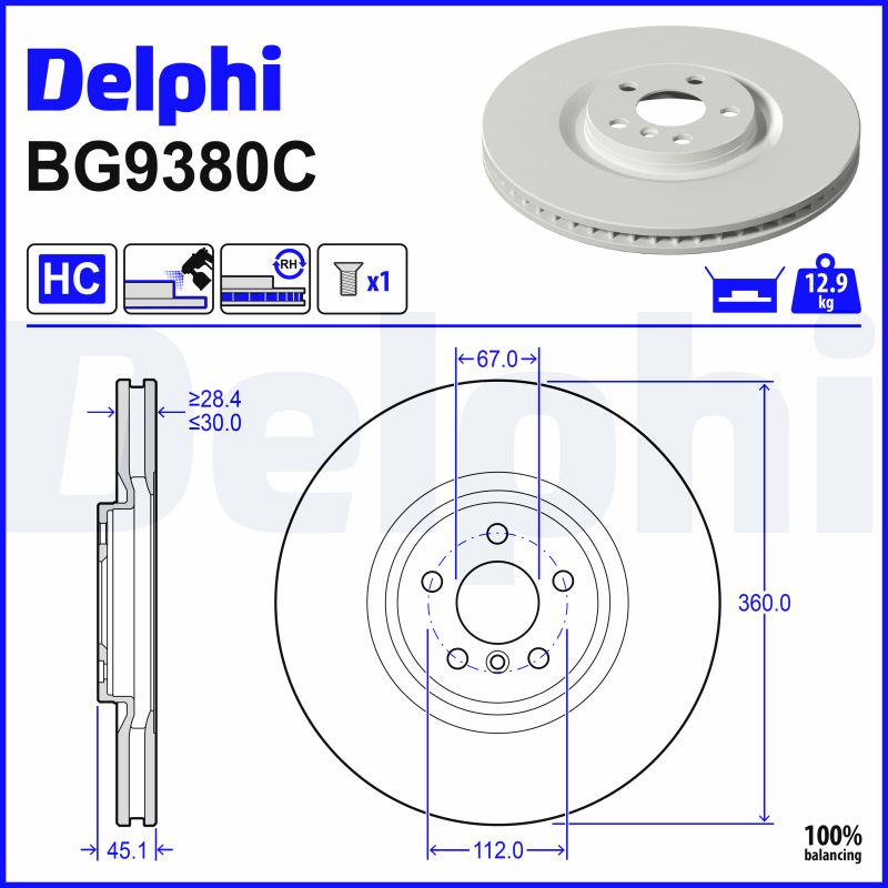DELPHI Bremseskive bg9380c 360mm 30mm for MINI