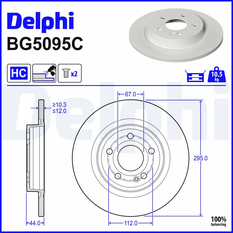 DELPHI Bremseskive bg5095c 295mm 12mm for MERCEDES-BENZ BEIJING BENZ (BBDC)