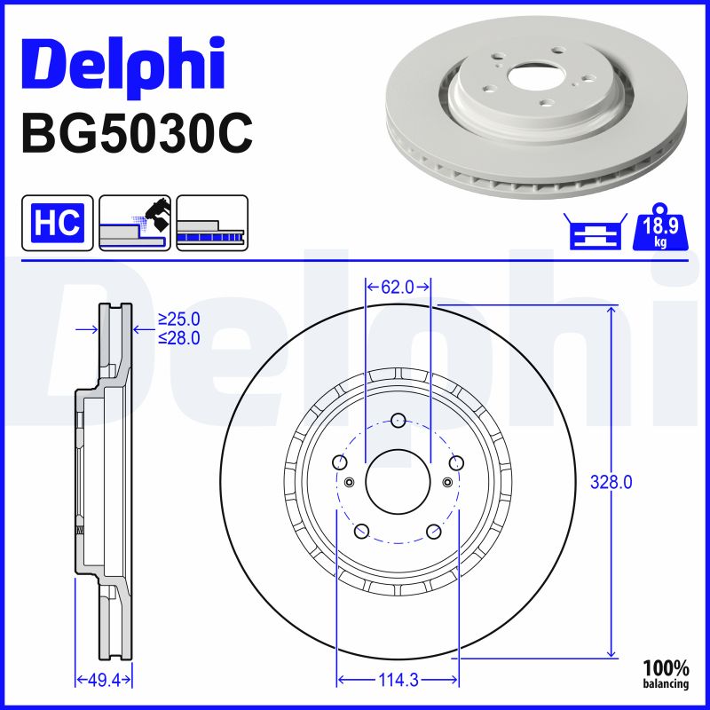 DELPHI Bremseskive bg5030c 328mm 28mm for TOYOTA LEXUS