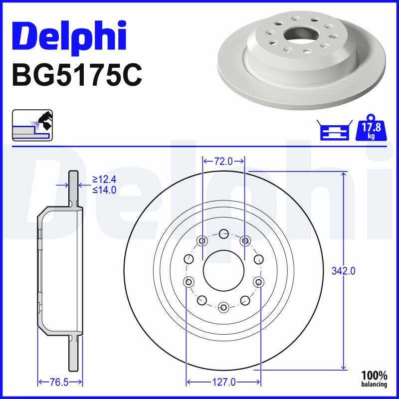 DELPHI Bremseskive BG5175C 342mm 14mm for JEEP
