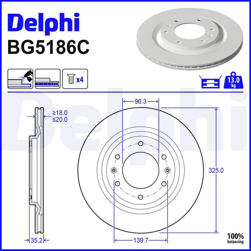 DELPHI Bremseskive bg5186c 325mm 20mm for HYUNDAI