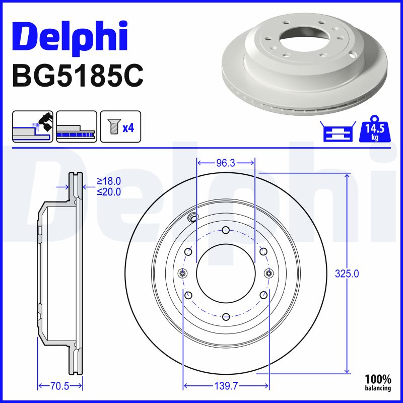 DELPHI Bremseskive BG5185C 325mm 20mm for HYUNDAI