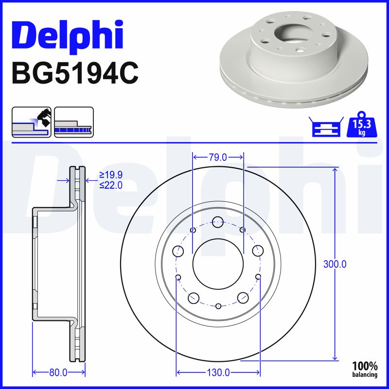 DELPHI Bremseskive bg5194c 300mm 22mm for FIAT VAUXHALL