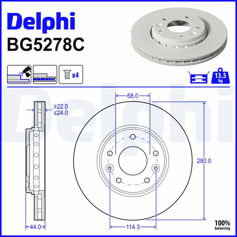 DELPHI Bremseskive bg5278c 280mm 24mm for RENAULT
