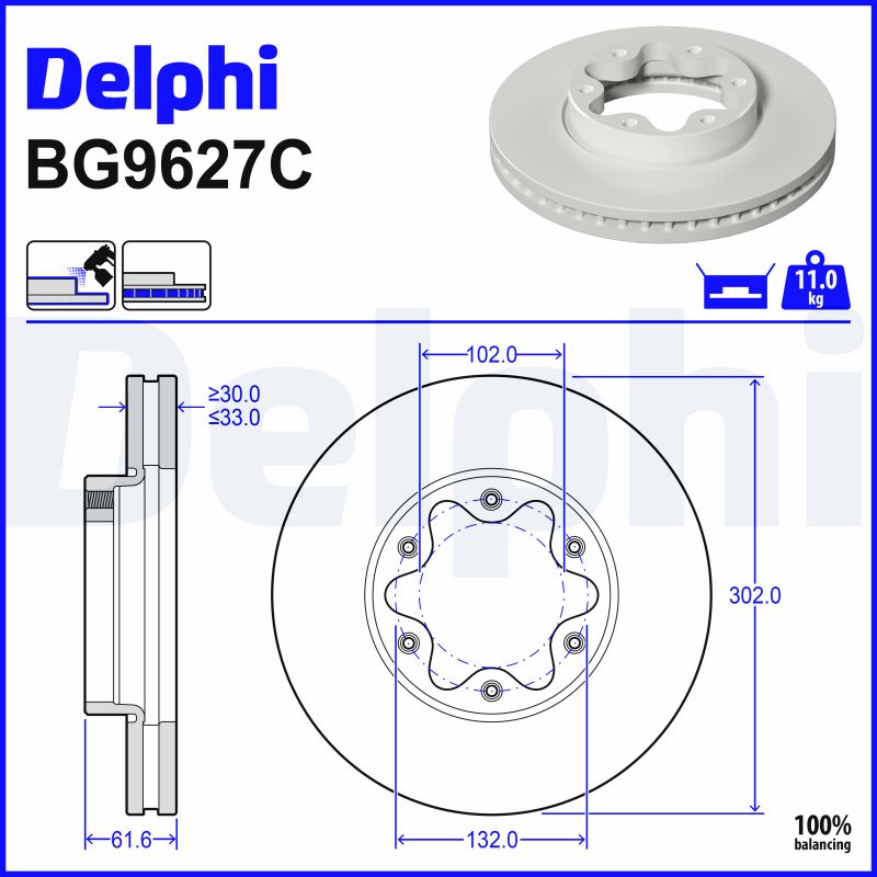 DELPHI Bremseskive BG9627C 302mm 33mm for FORD
