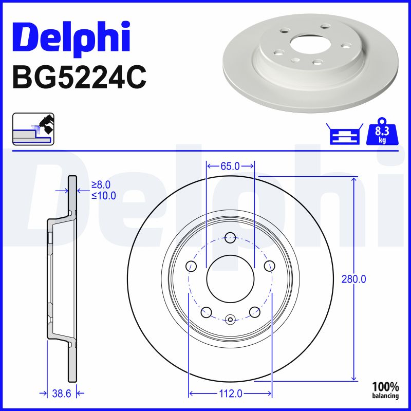 DELPHI Bremseskive bg5224c 280mm 10mm for MG (SAIC)